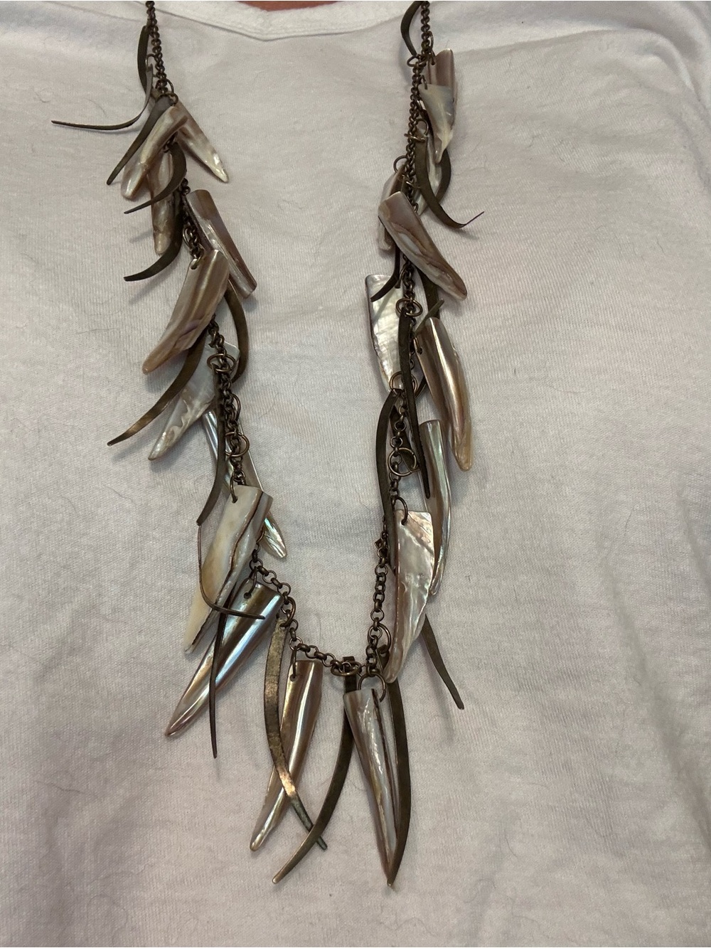 Mother-of-Pearl Pendant brass Fringe Necklace